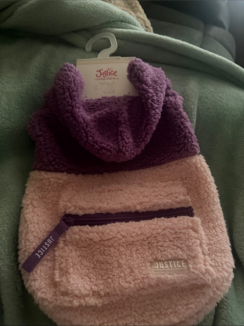 Justice Plush Hooded Neck Warmer in Purple and Light Pink